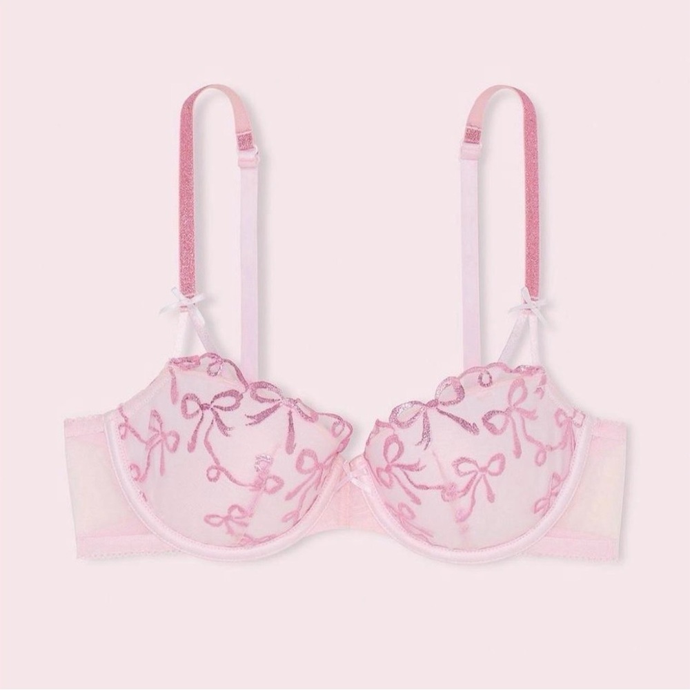 PINK X LoveShackFancy pink bows push up bra